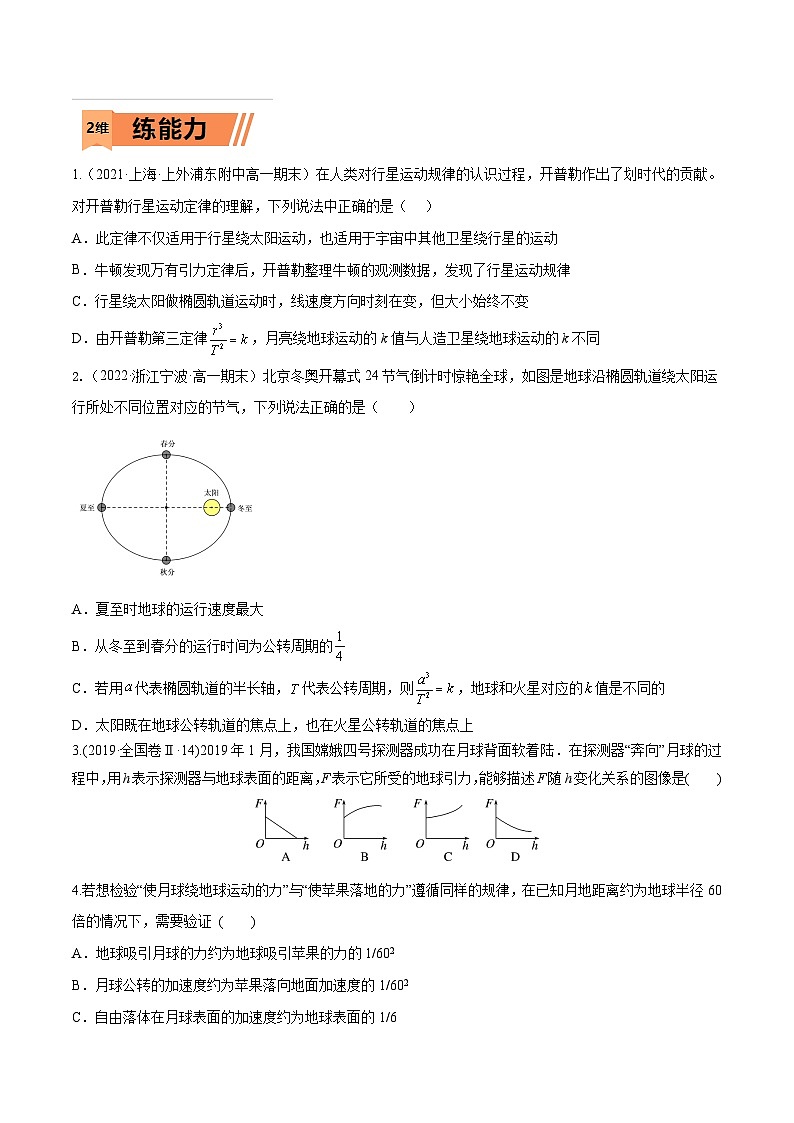 高考物理一轮复习小题多维练习第15练 万有引力定律及应用（原卷版）第2页