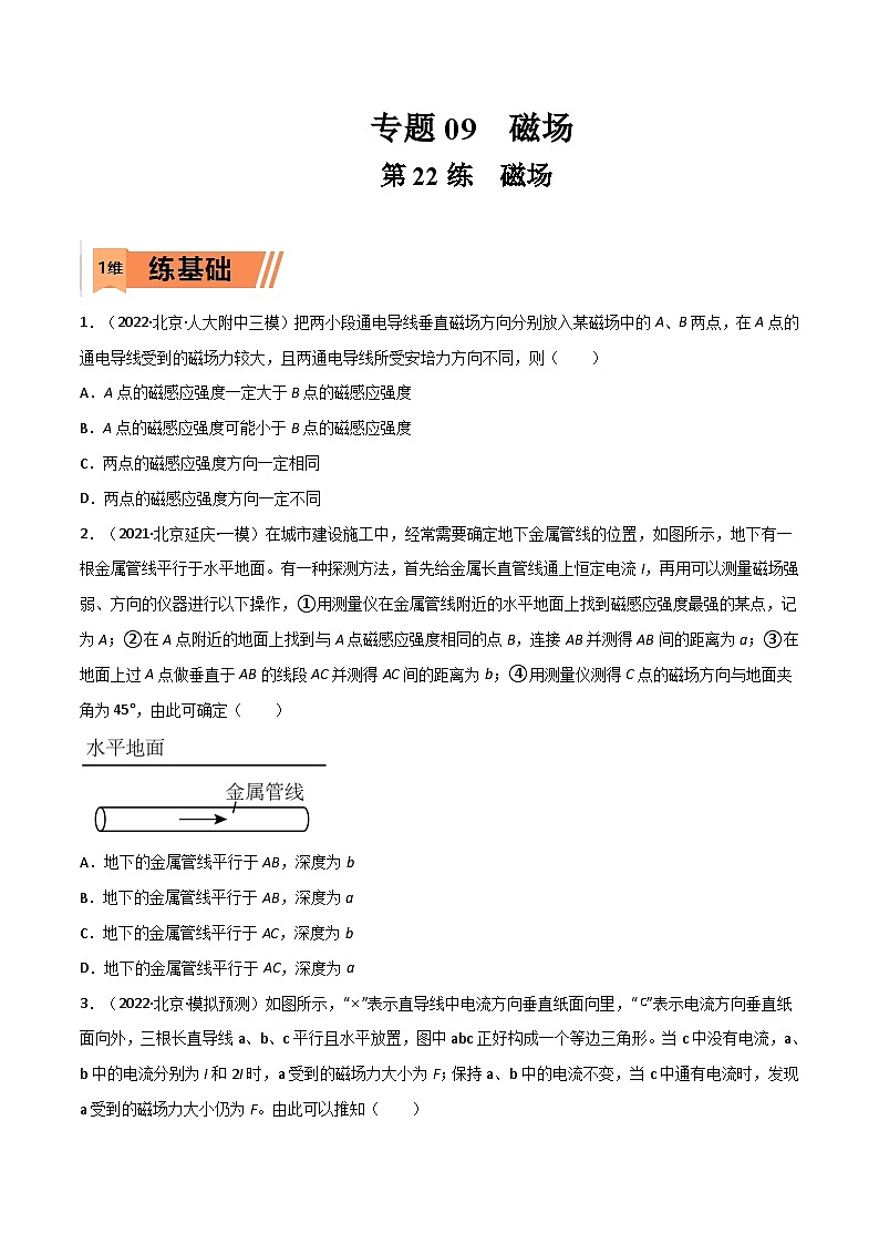 高考物理一轮复习小题多维练习第22练 磁场（原卷版） 第1页