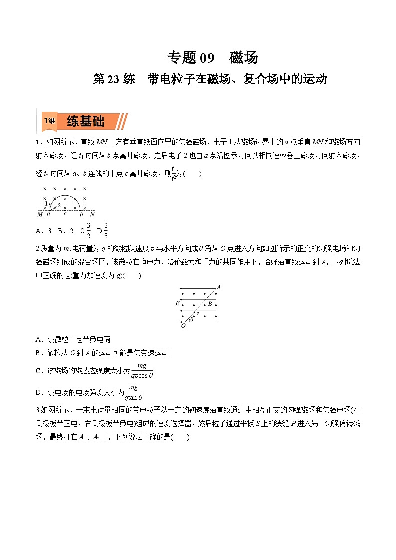 高考物理一轮复习小题多维练习第23练 带电粒子在磁场、复合场中的运动（原卷版）第1页