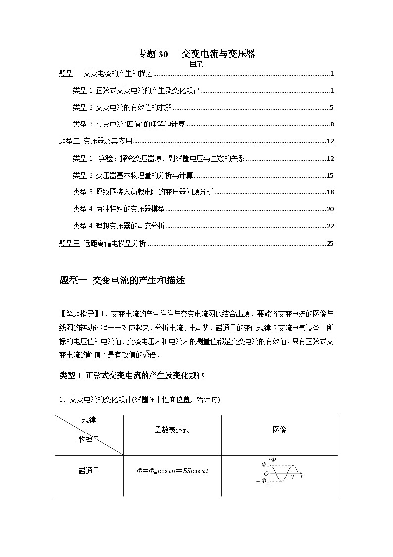 高考物理一轮复习题型归类训练专题30 交变电流与变压器（解析版）第1页