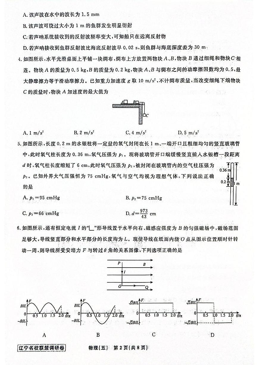 辽宁省名校联盟2026届高三下学期高考模拟卷（调研卷）（五）物理试卷（含答案）第2页
