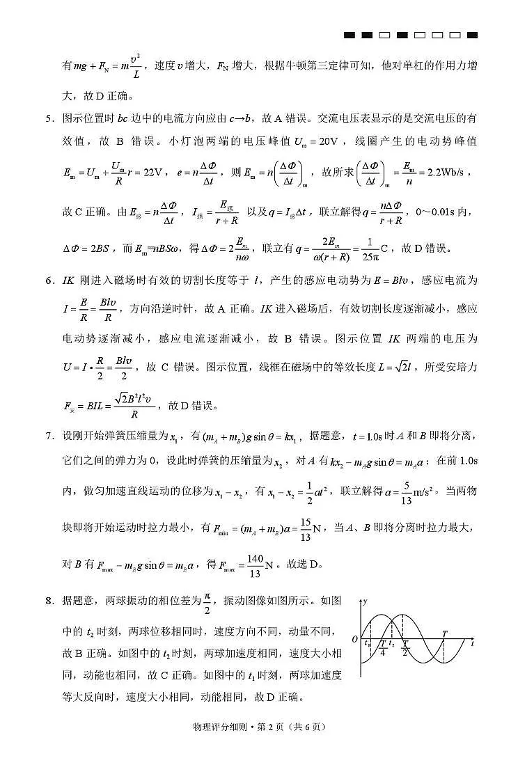 2026届云南三校高考备考实用性联考卷（六）物理-答案第2页