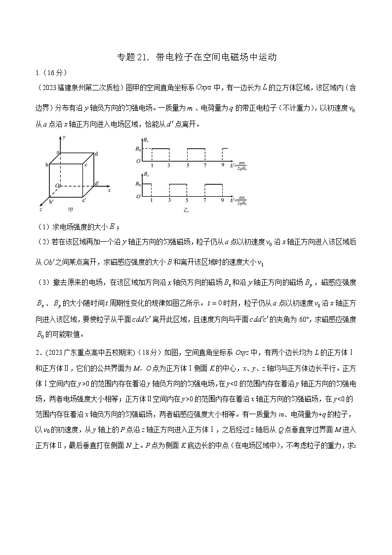 高考物理二轮复习磁场 专项训练专题21 带电粒子在空间电磁场中的运动（原卷版）第1页