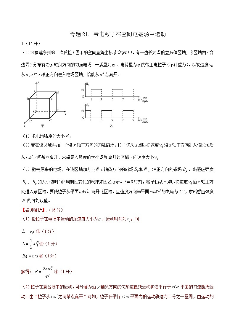 高考物理二轮复习磁场 专项训练专题21 带电粒子在空间电磁场中的运动（解析版）第1页