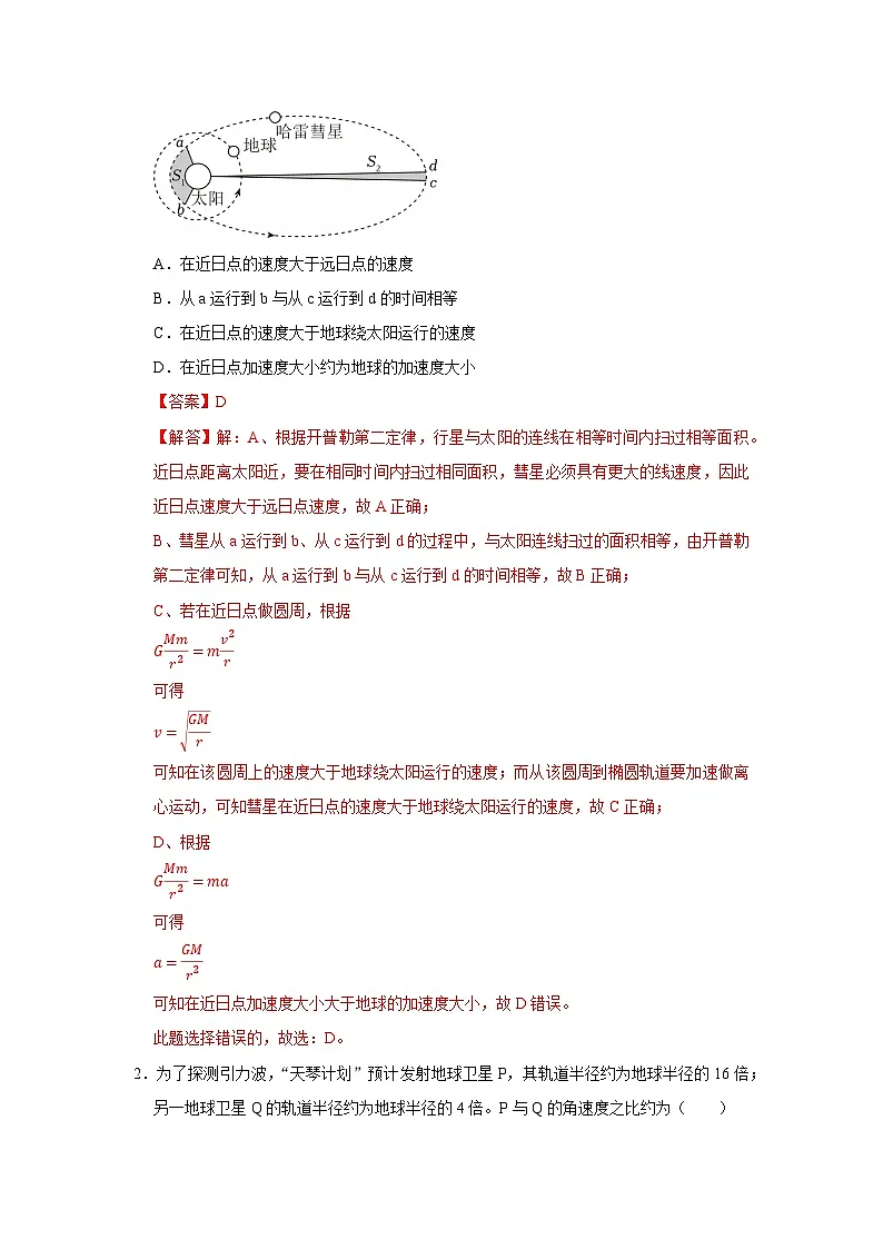 第4章第1节 天地力的综合：万有引力定律 高中物理必修二同步复习讲义（鲁科版2019）（解析版）第2页