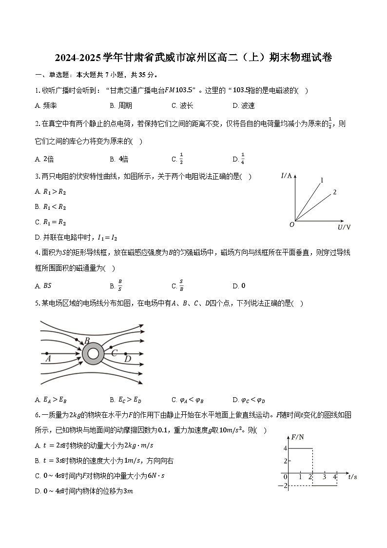 2024-2025学年甘肃省武威市凉州区高二（上）期末物理试卷（含答案）第1页