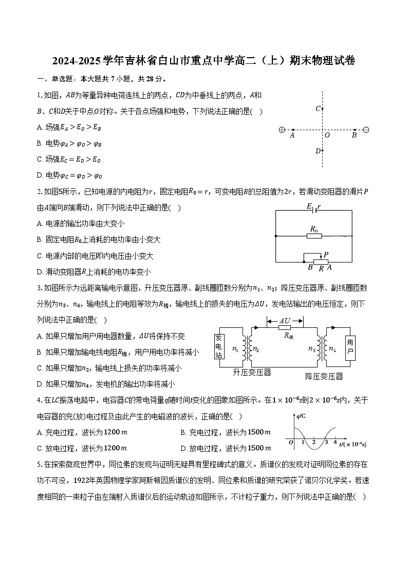 2024-2025学年吉林省白山市重点中学高二（上）期末物理试卷（含解析）第1页
