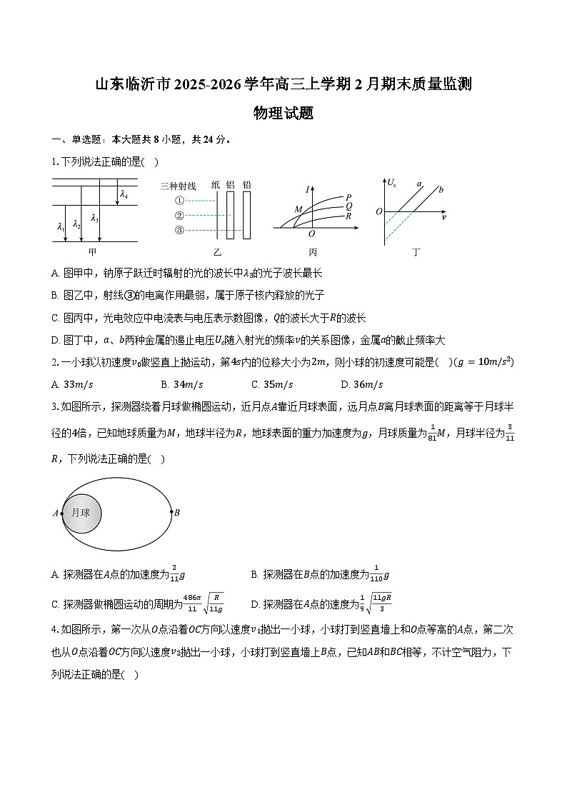 山东临沂市2025-2026学年高三上学期2月期末质量监测物理试卷（含答案）第1页