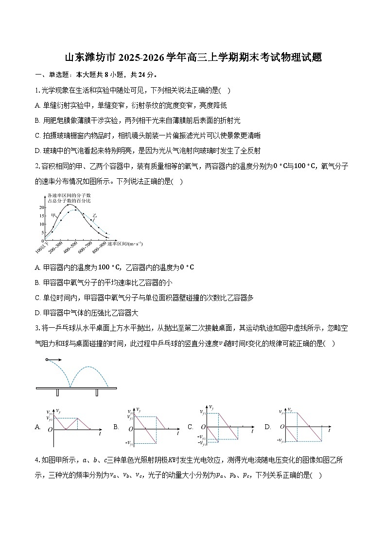 山东潍坊市2025-2026学年高三上学期期末考试物理试卷（含答案）第1页