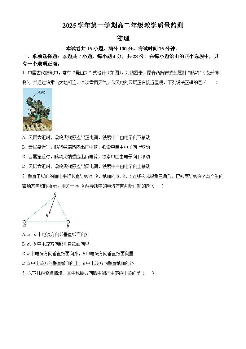 广东广州市番禺区2025-2026学年高二上学期期末考试物理试题（试卷+解析）第1页