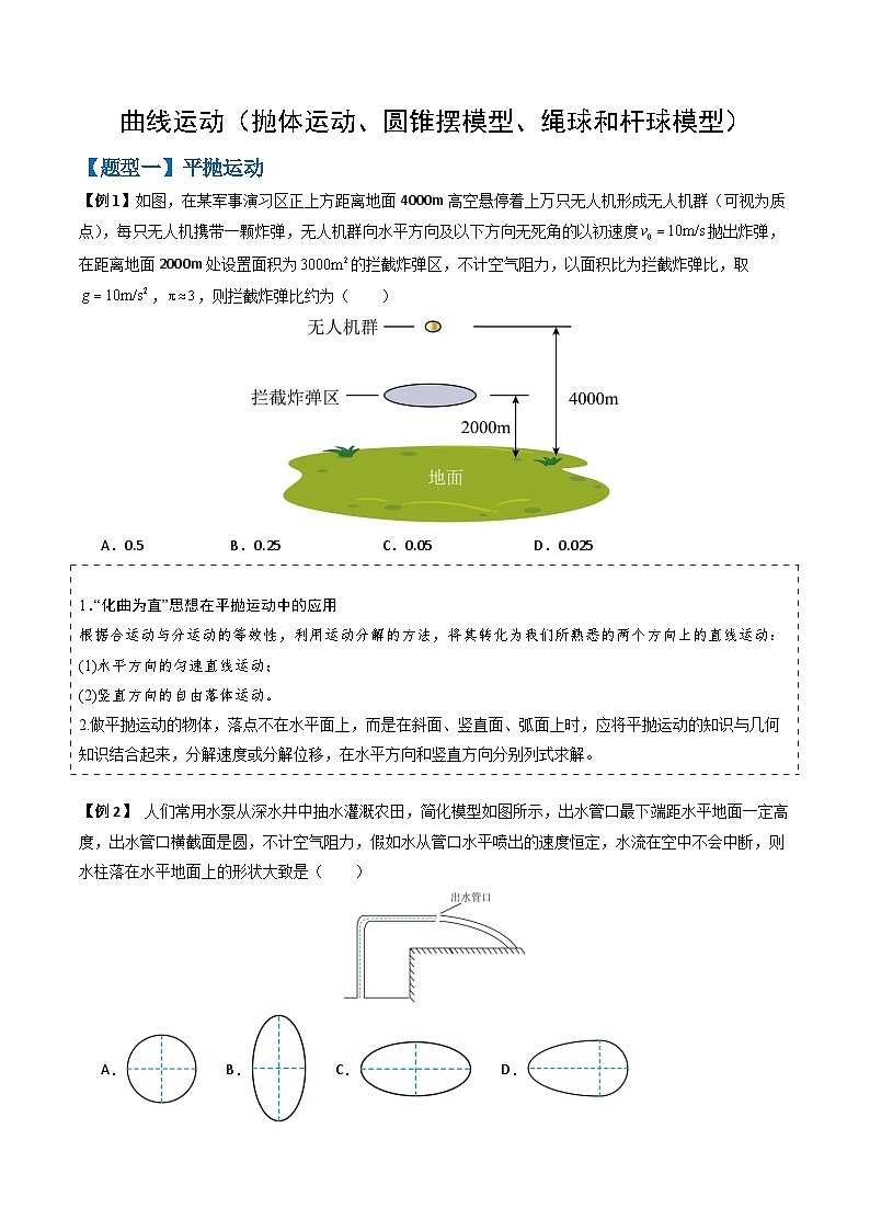 2026高考物理第二轮复习专题讲义 专题04 曲线运动（抛体运动、圆锥摆模型、绳球和杆球模型等）（四大题型）（原卷版）第1页