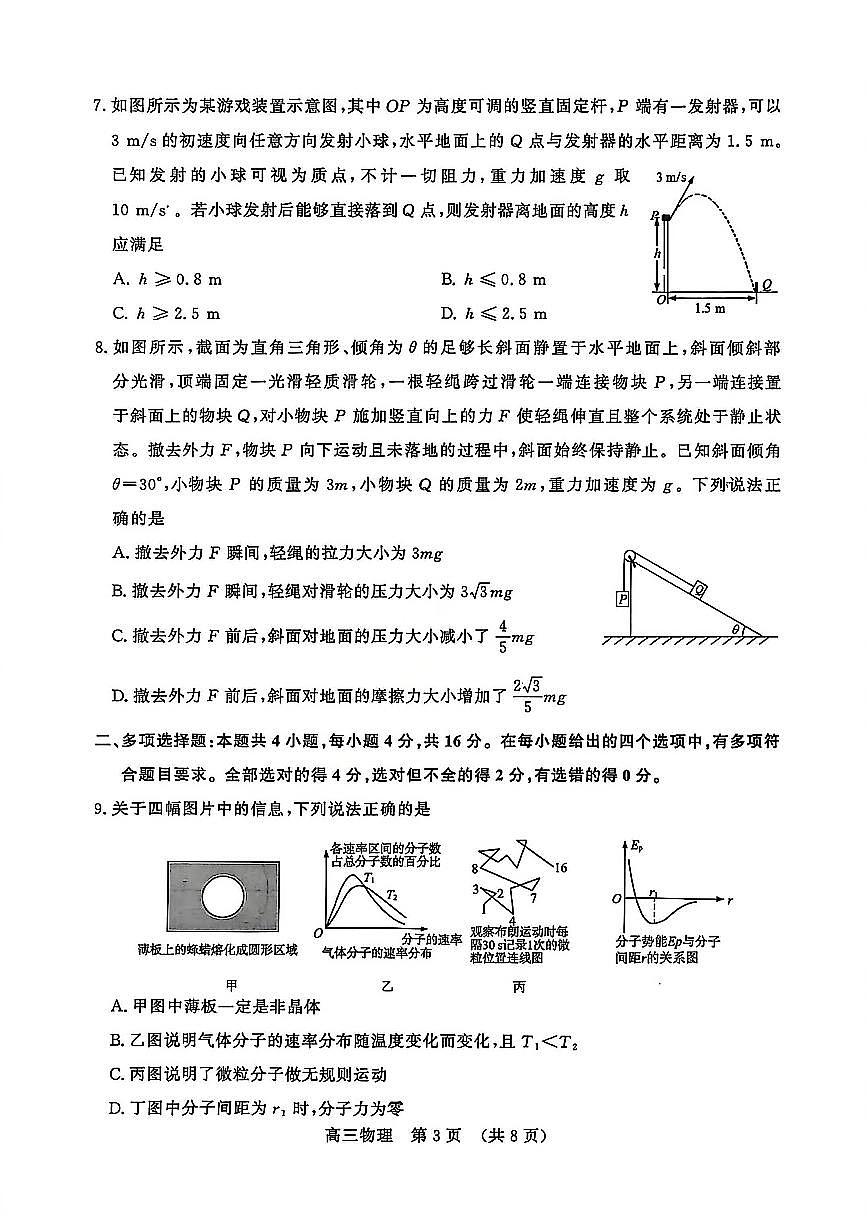 -山东省2025-2026学年下学期高三开学考物理试卷无答案第3页