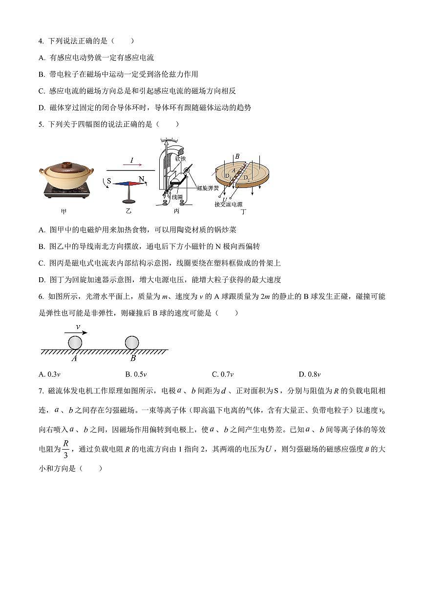 湖北黄石市2025-2026学年高二上学期期末物理试卷（试卷+解析）第2页