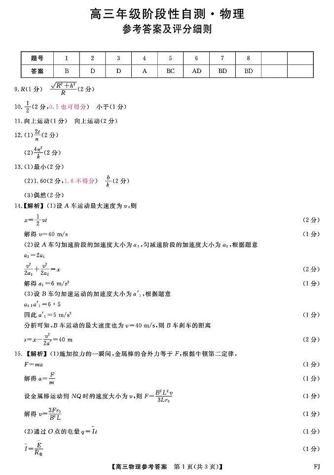 2026届福建百校高三下学期阶段性自测物理答案第1页