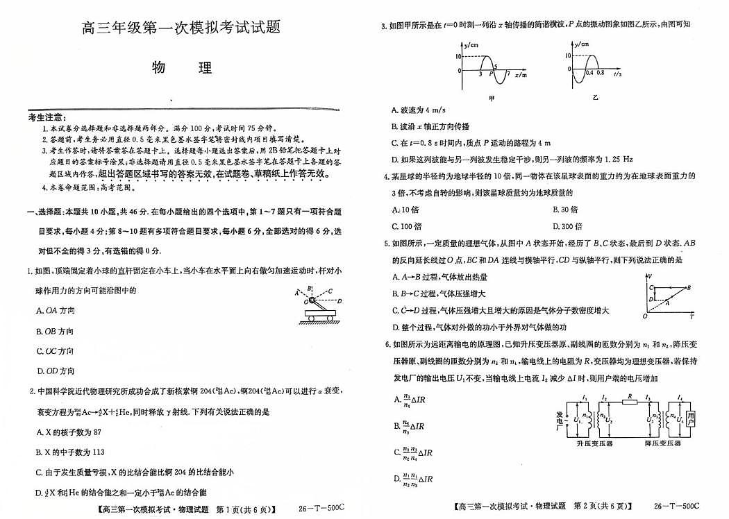 2026届吉林省G35 联合体高三下学期一模物理试题（高考模拟）第1页