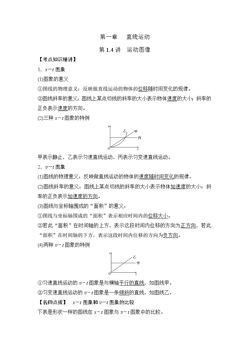 高考物理一轮复习考点通关练习1.4运动图像（原卷版）第1页