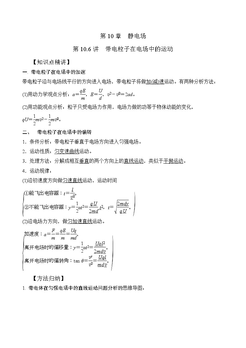 高考物理一轮复习考点通关练习10.6带电粒子在电场中的运动（原卷版）第1页