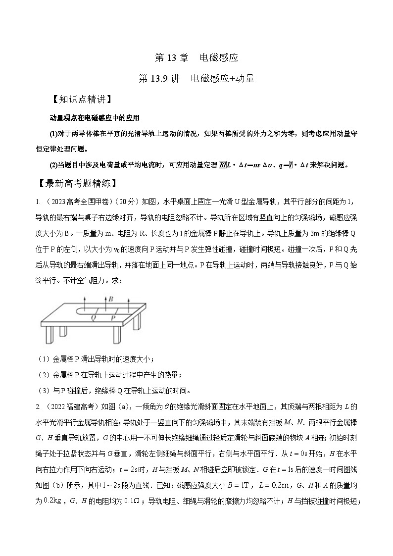 高考物理一轮复习考点通关练习13.9电磁感应+动量（原卷版）第1页