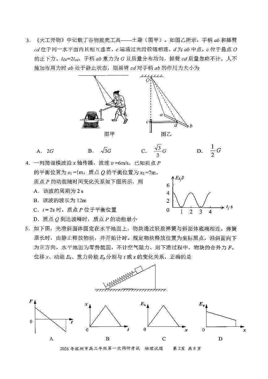 扫描件_深圳一模物理2026届（含答案）第2页
