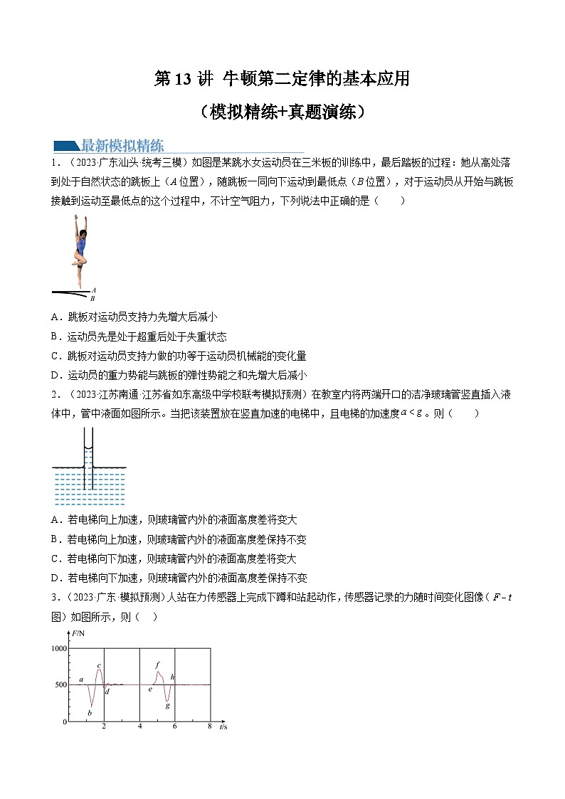 高考物理一轮复习考点讲练测第13讲 牛顿第二定律的基本应用（练习）（原卷版）第1页