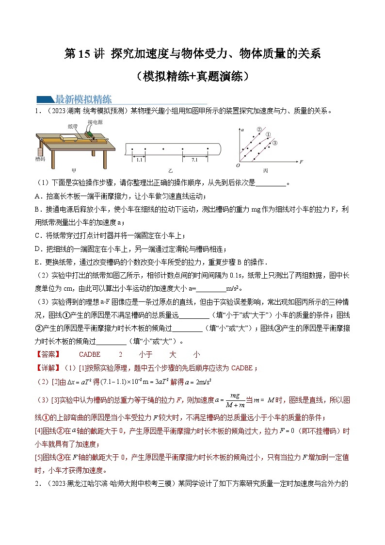 高考物理一轮复习考点讲练测第15讲 探究加速度与物体受力、物体质量的关系（练习）（解析版）第1页