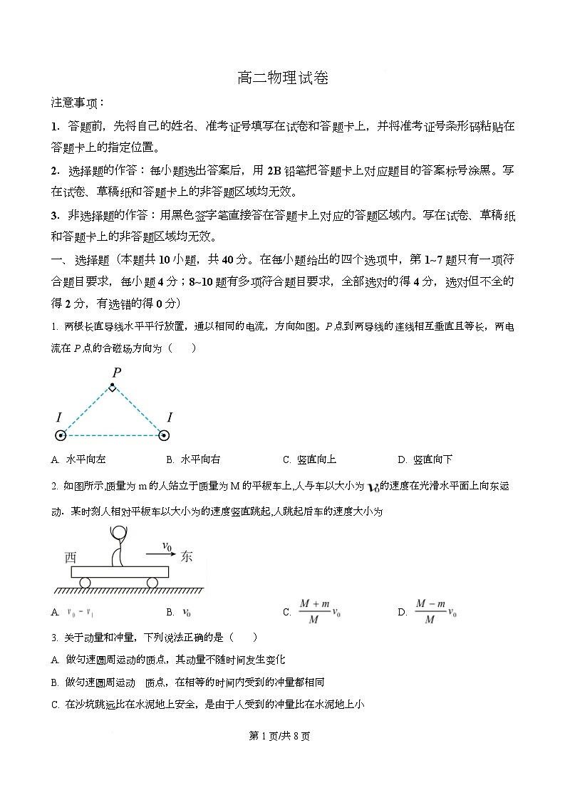 湖北黄石市2025-2026学年高二上学期期末物理试卷  Word版无答案第1页