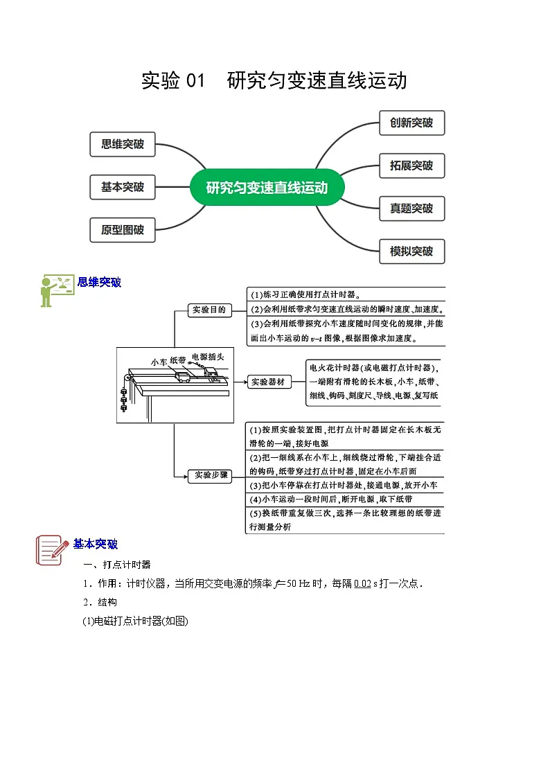 高考物理二轮复习专题突破练习实验1 研究匀变速直线运动（解析版）第1页