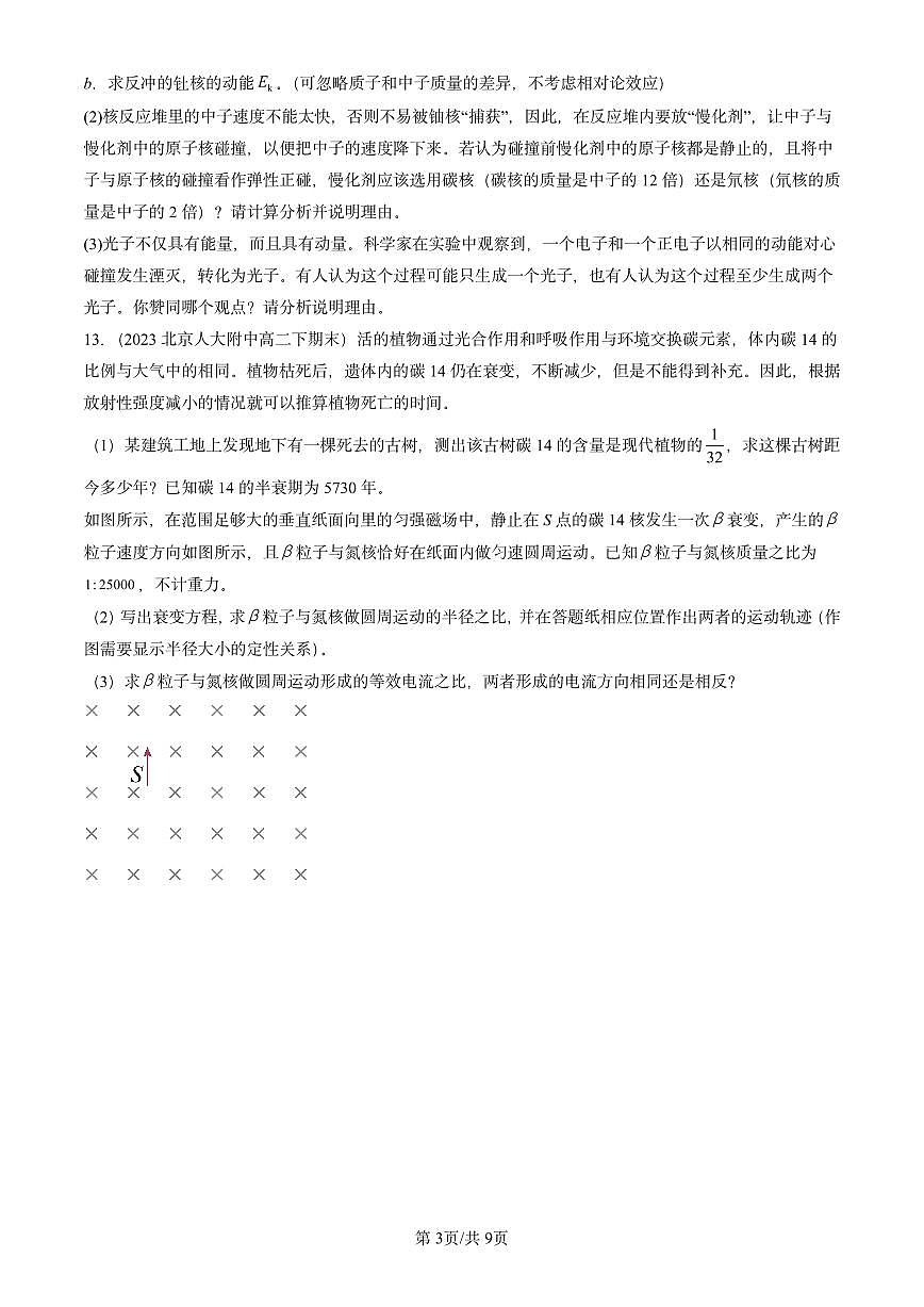 2023-2025北京重点校高二（下）期末物理汇编：放射性元素的衰变第3页