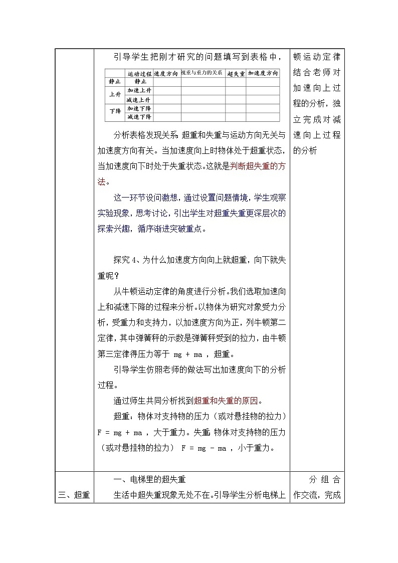 人教版（2019）高中物理必修第一册 4.6 超重和失重 教案第3页
