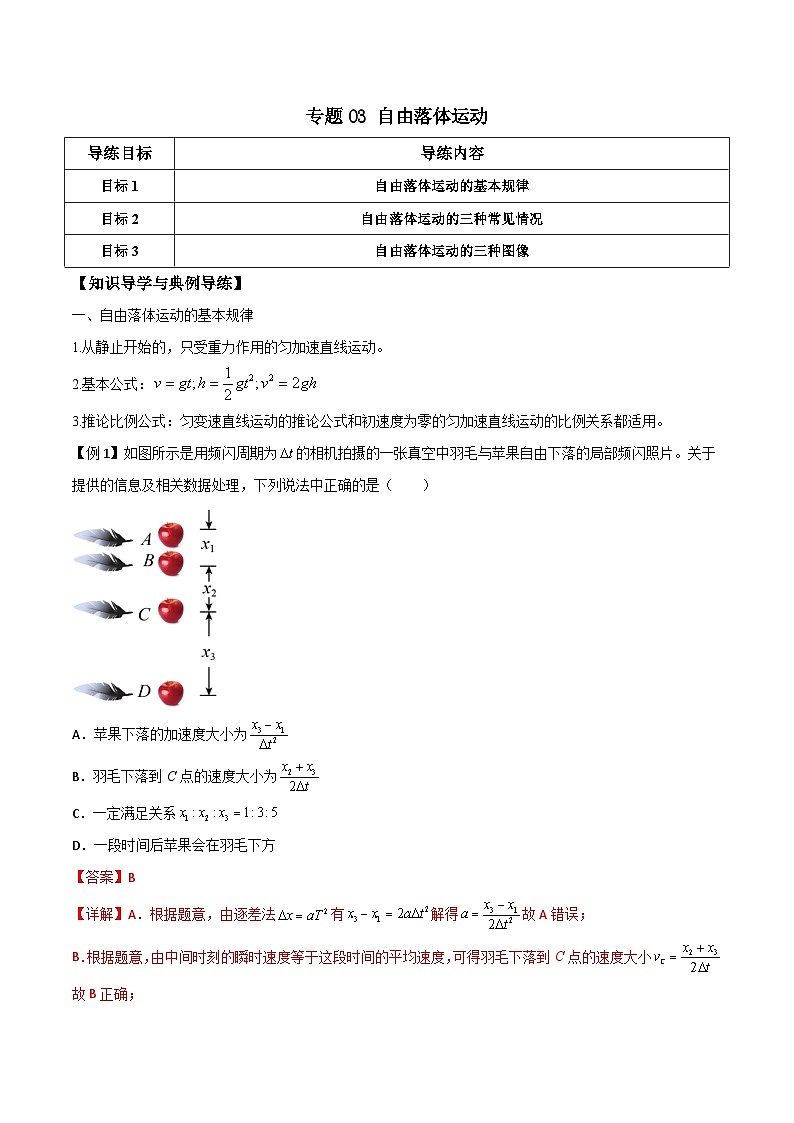 高考物理一轮复习单元综合训练专题03 自由落体运动（解析版）第1页