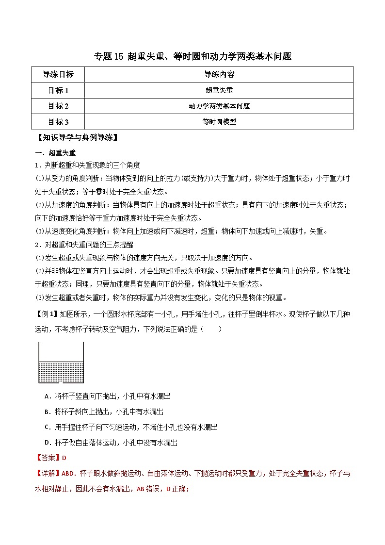 高考物理一轮复习单元综合训练专题15 超重失重、等时圆和动力学两类基本问题（解析版）第1页