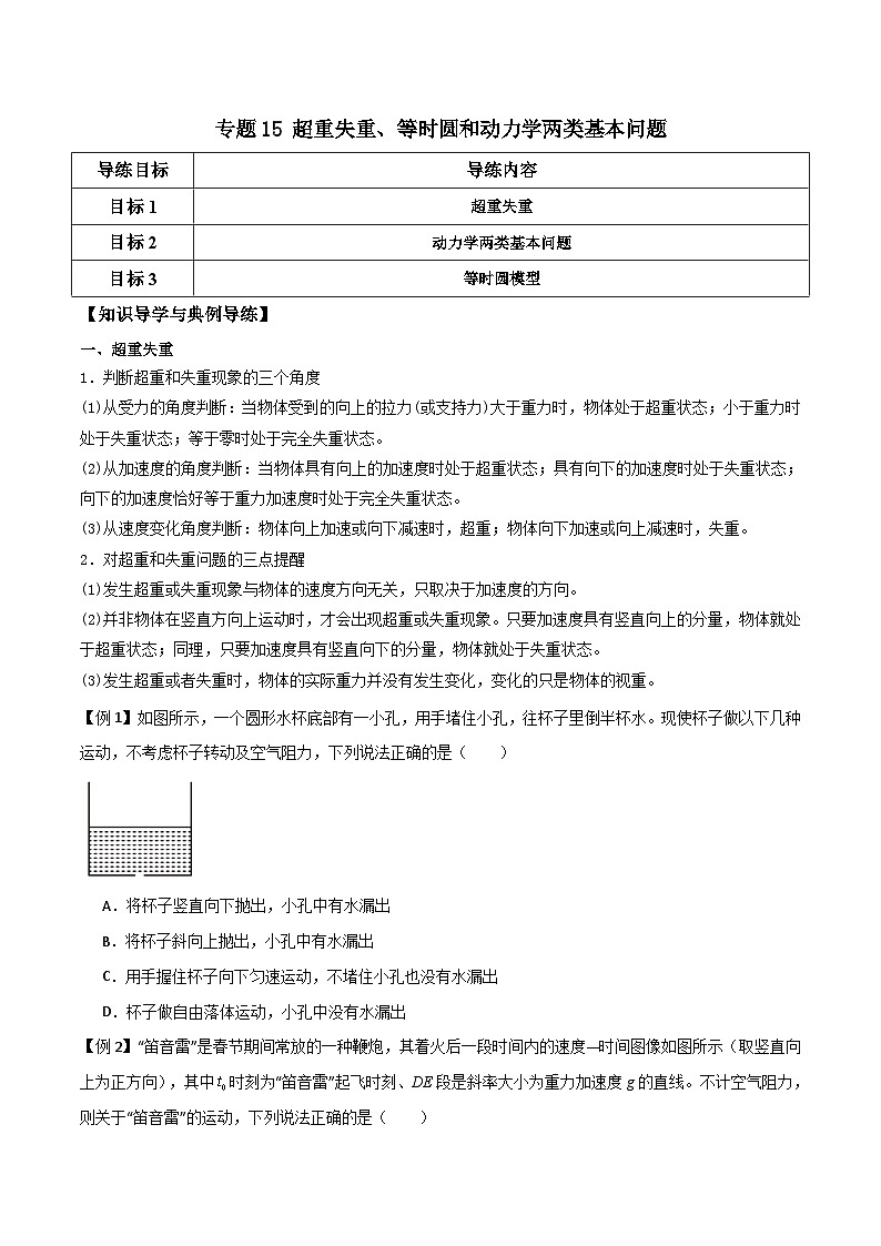 高考物理一轮复习单元综合训练专题15 超重失重、等时圆和动力学两类基本问题（原卷版）第1页