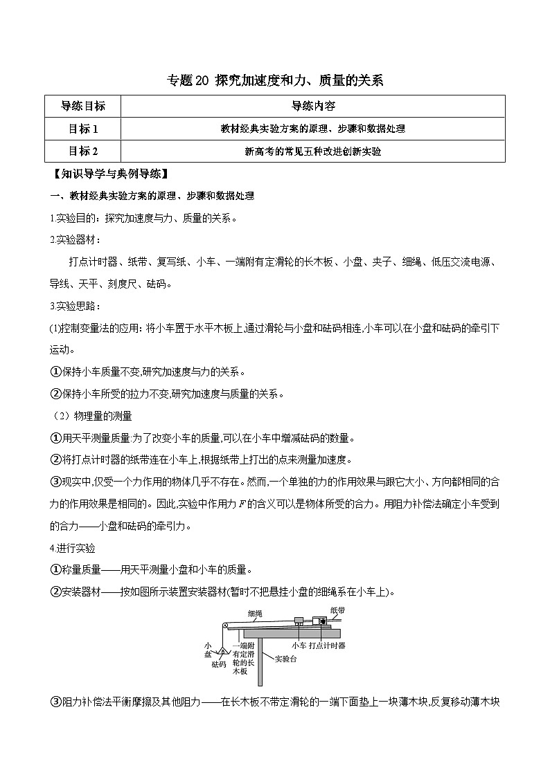 高考物理一轮复习单元综合训练专题20 探究加速度和力、质量的关系（原卷版）第1页