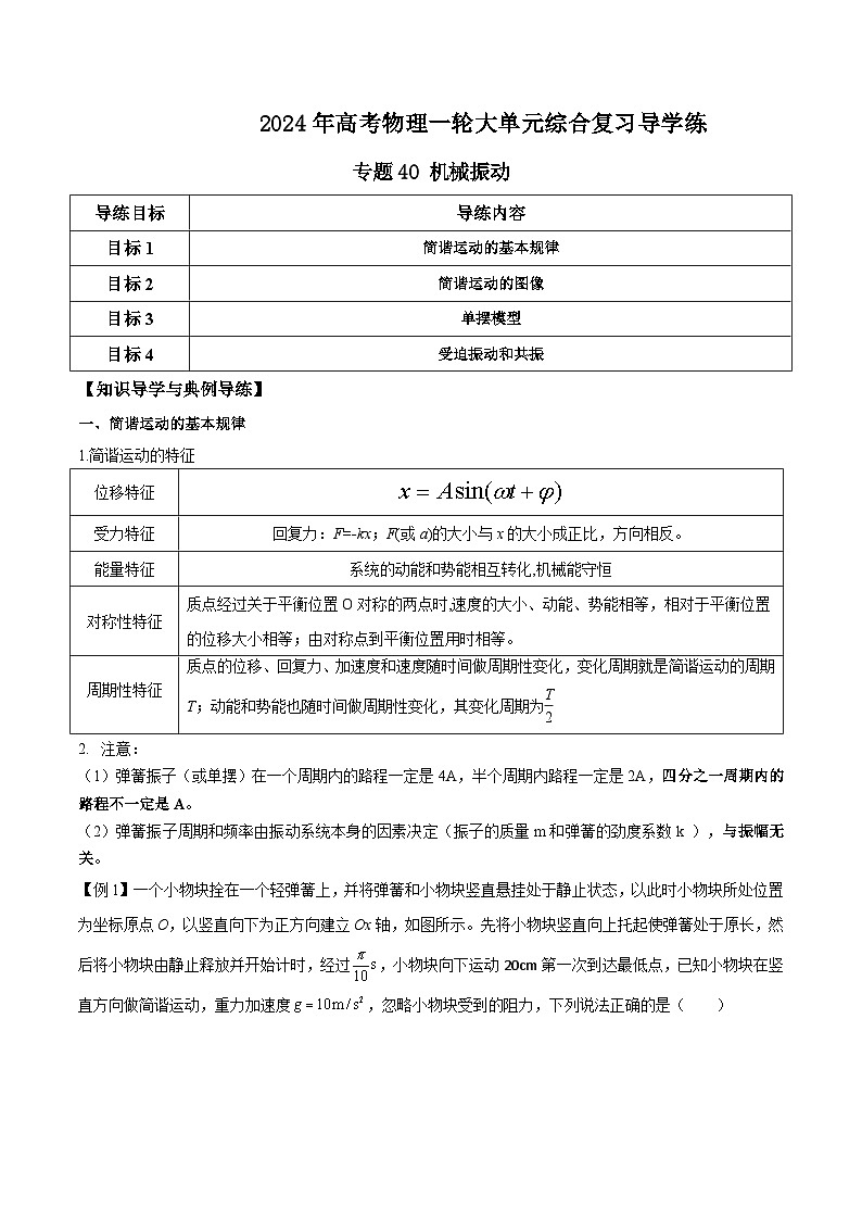 高考物理一轮复习单元综合训练专题40 机械振动（原卷版）第1页