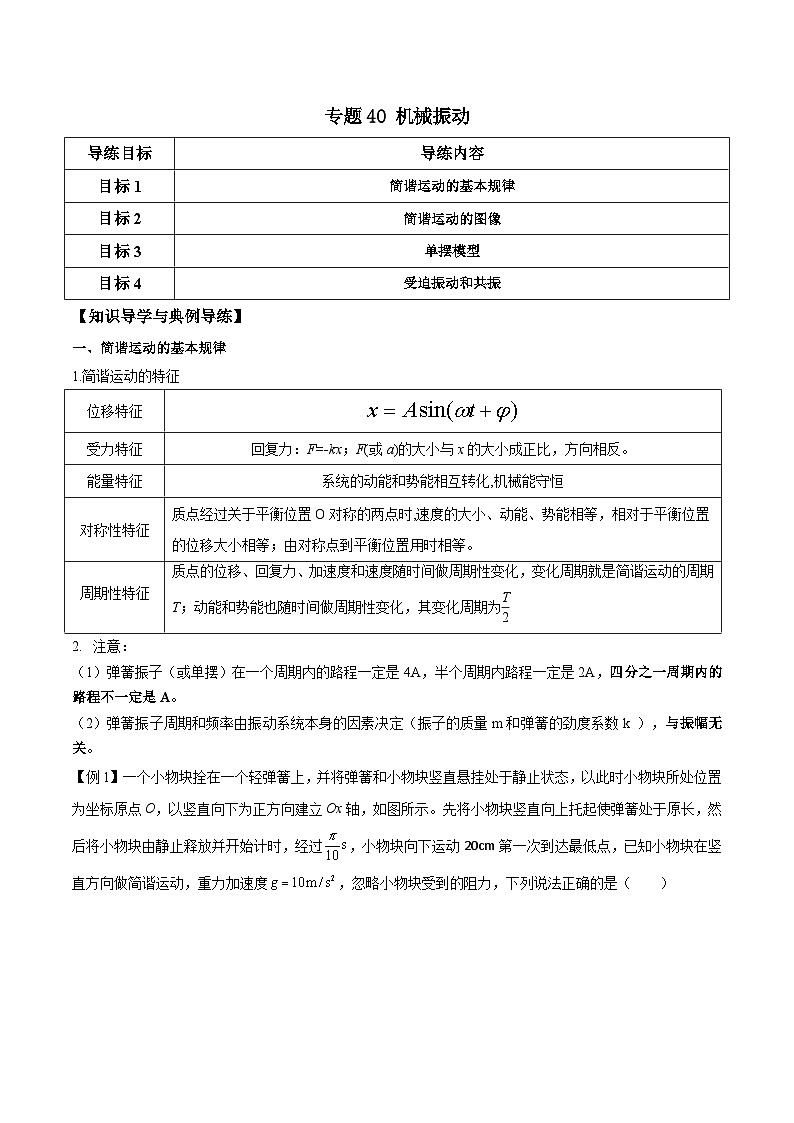 高考物理一轮复习单元综合训练专题40 机械振动（解析版）第1页