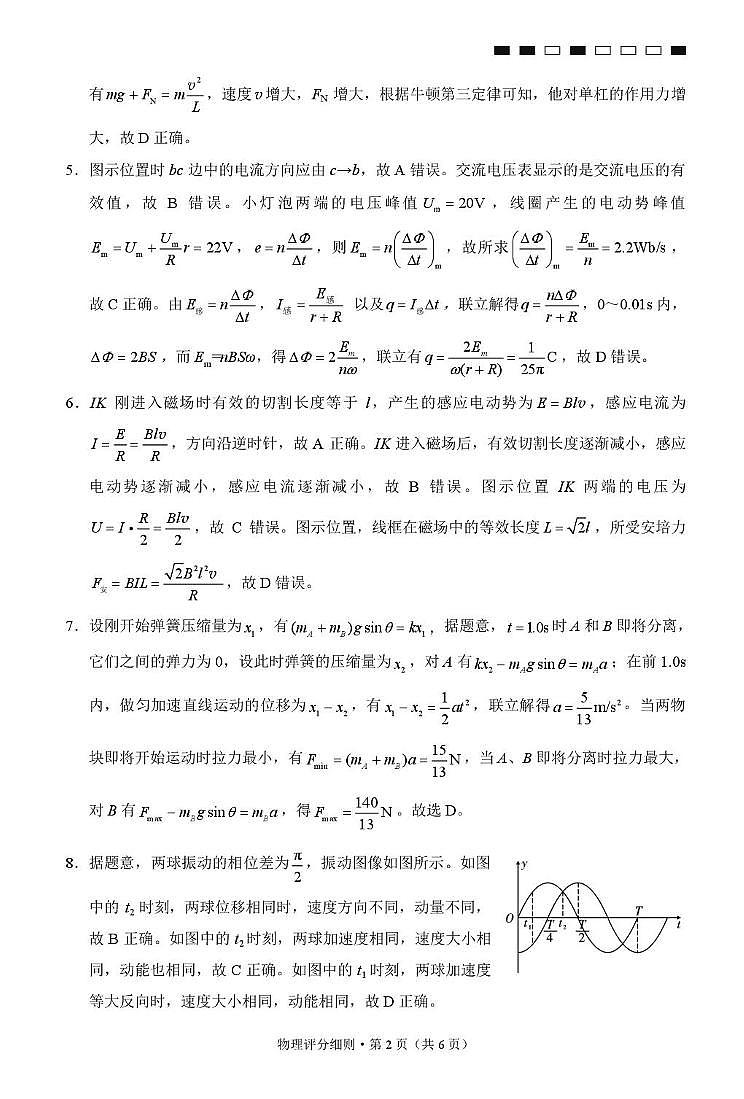 2026届云南三校高考备考实用性联考卷（六）物理-答案第2页