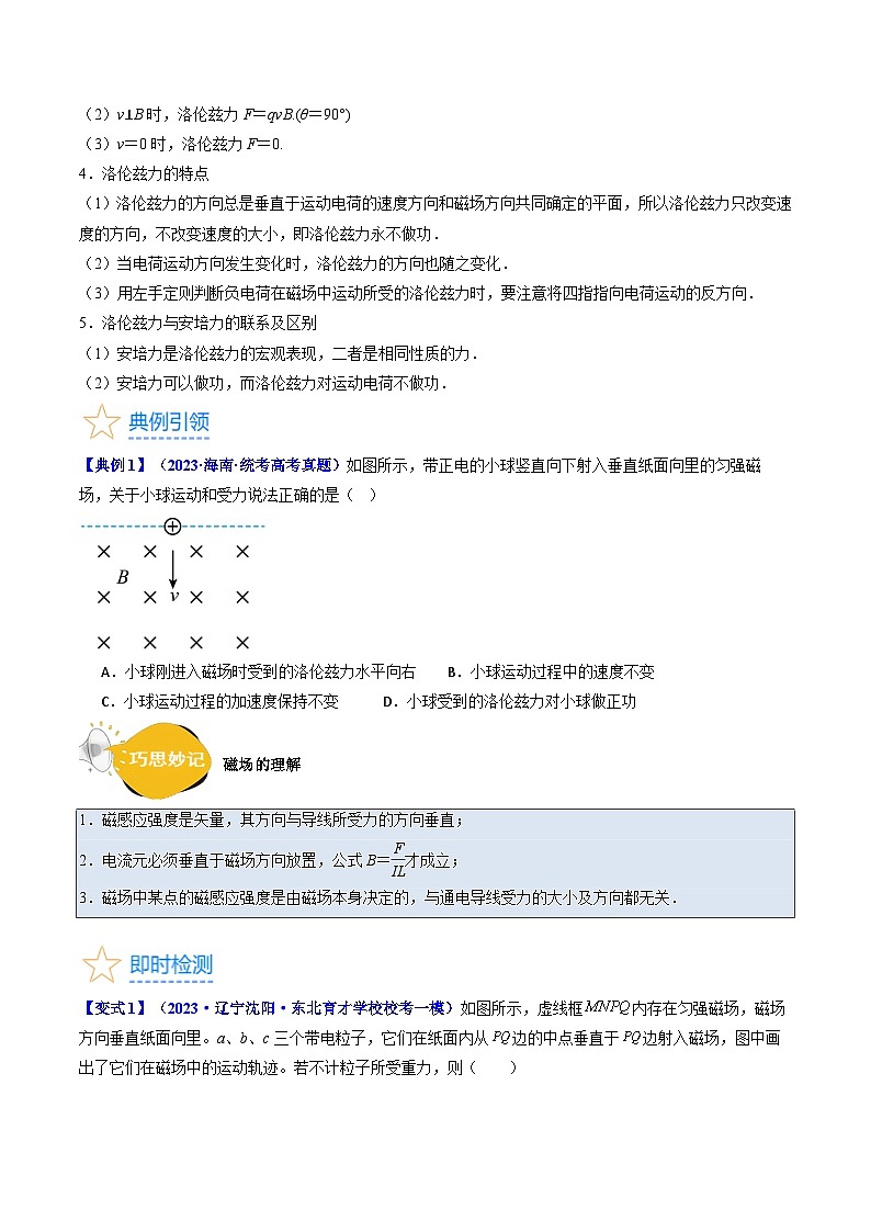 高考物理一轮复习考点精讲精练考点46  磁场对运动电荷的作用（原卷版）第3页