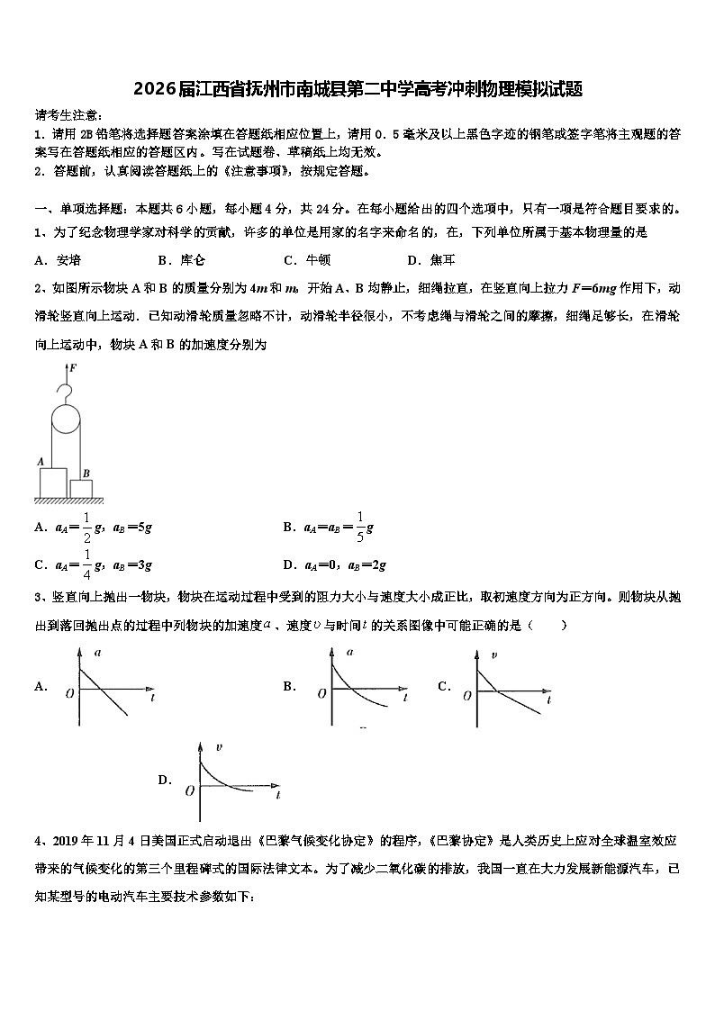 2026届江西省抚州市南城县第二中学高考冲刺物理模拟试题含解析第1页