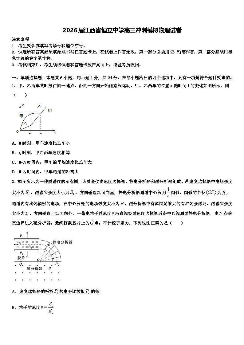 2026届江西省恒立中学高三冲刺模拟物理试卷含解析第1页