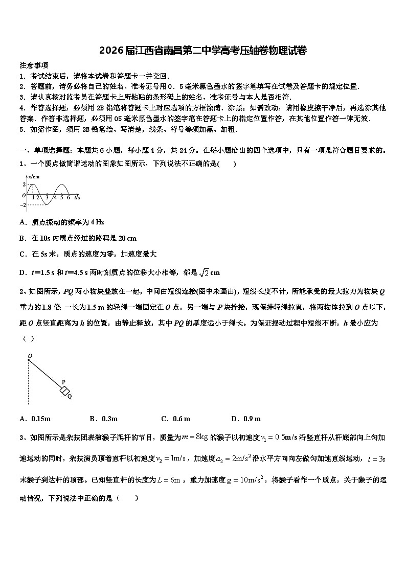 2026届江西省南昌第二中学高考压轴卷物理试卷含解析第1页