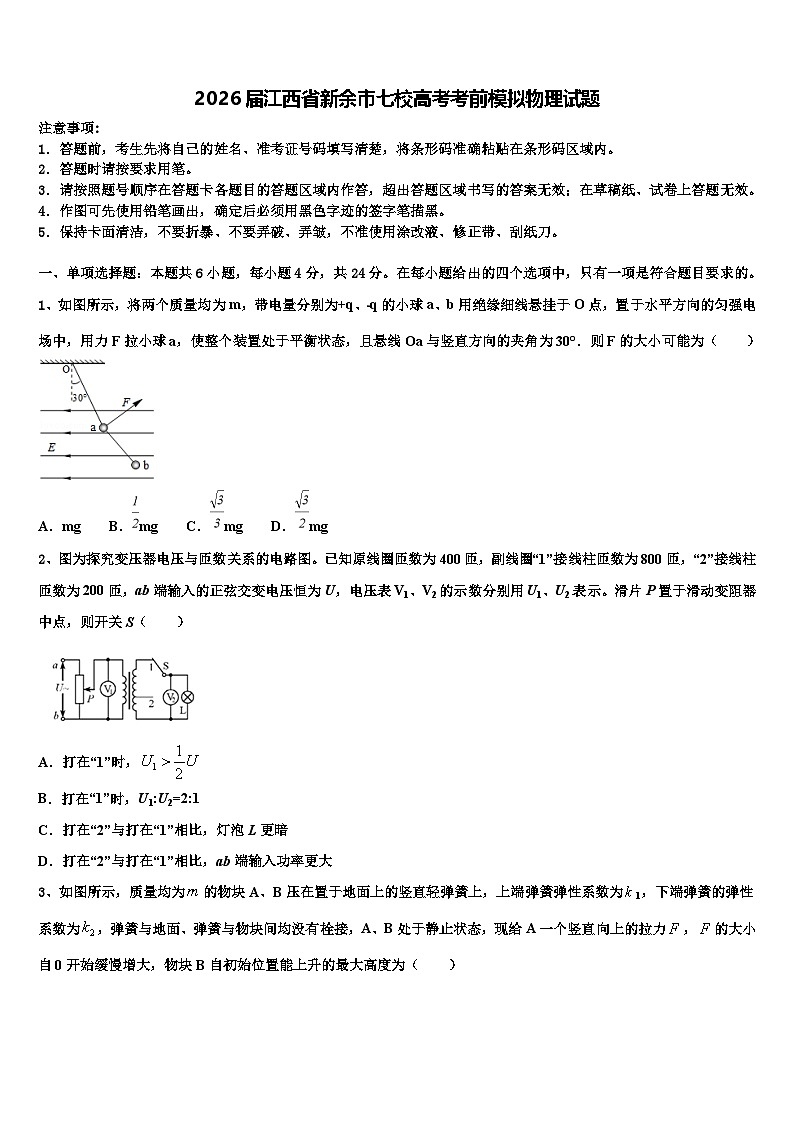 2026届江西省新余市七校高考考前模拟物理试题含解析第1页