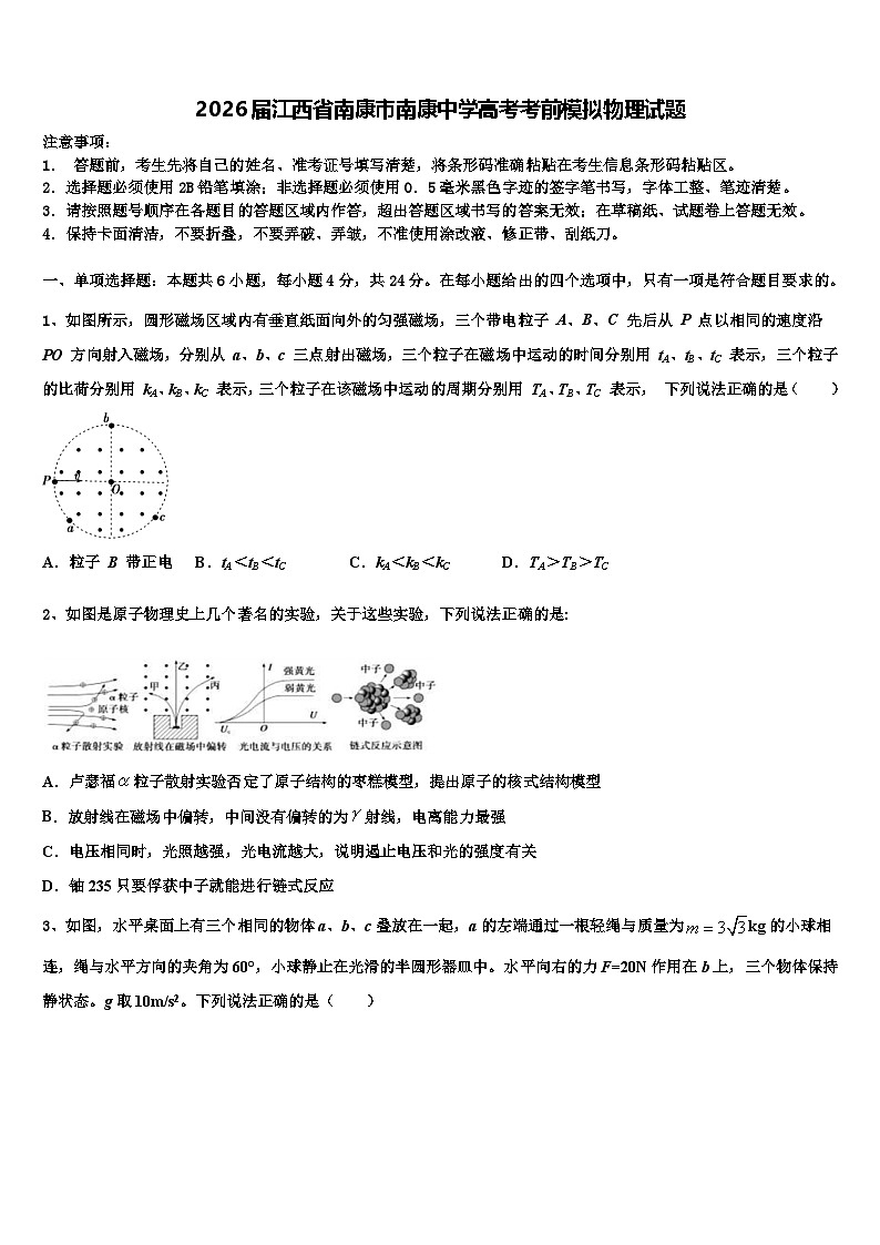 2026届江西省南康市南康中学高考考前模拟物理试题含解析第1页