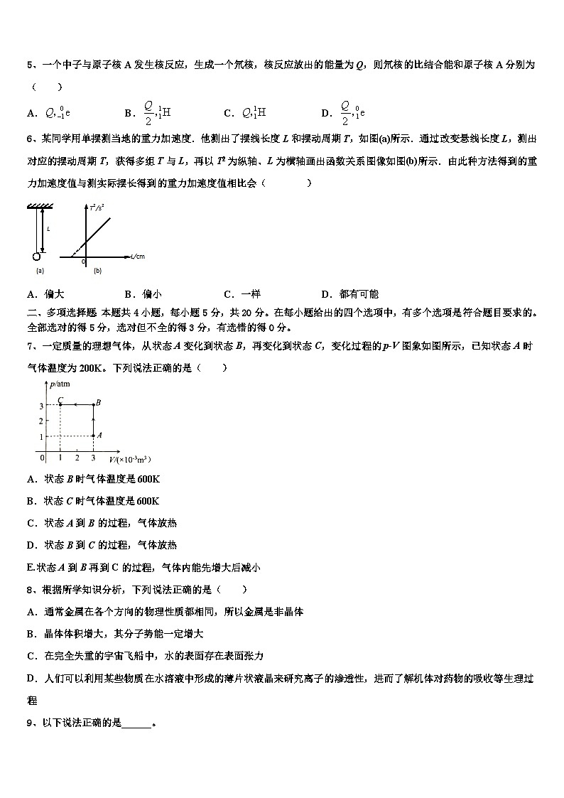 2026届江西省余江一中高考仿真卷物理试题含解析第2页