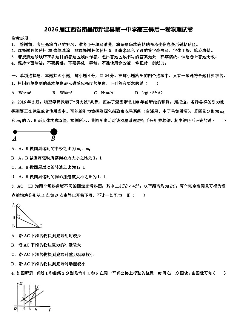 2026届江西省南昌市新建县第一中学高三最后一卷物理试卷含解析第1页