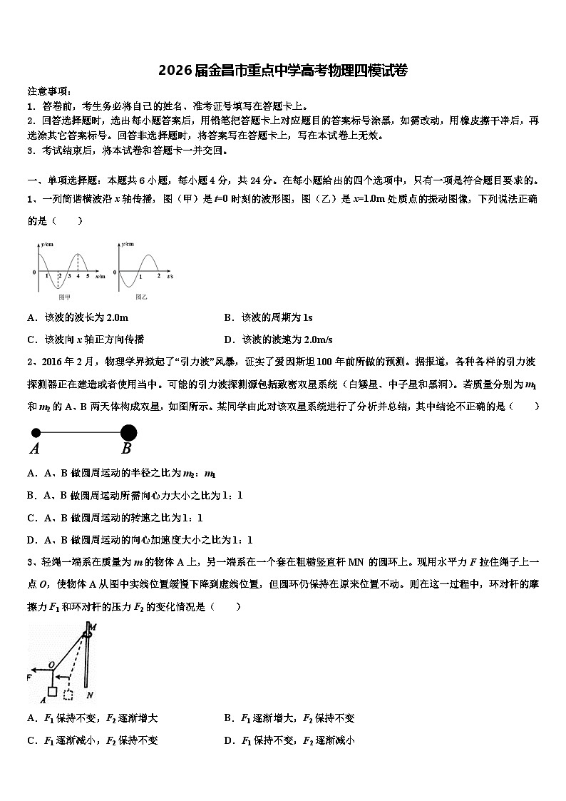 2026届金昌市重点中学高考物理四模试卷含解析第1页