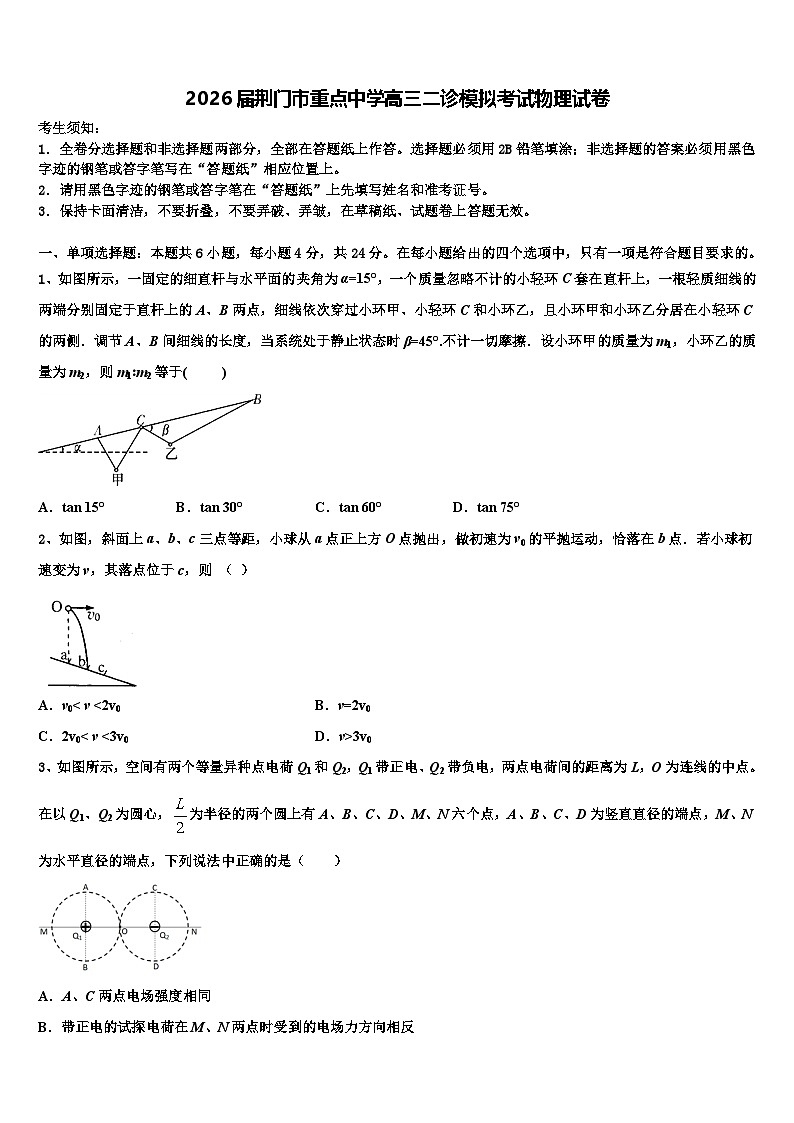 2026届荆门市重点中学高三二诊模拟考试物理试卷含解析第1页