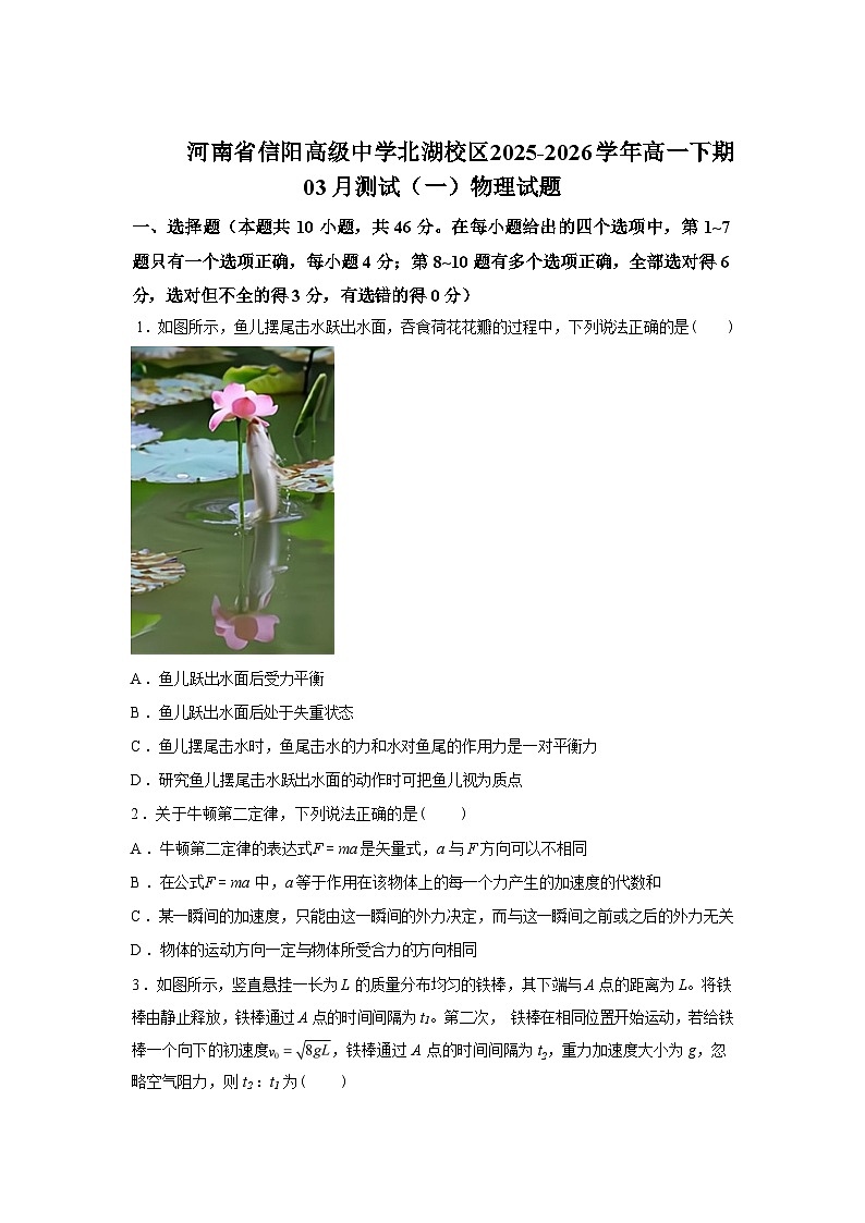 河南省信阳市信阳高级中学2025-2026学年高一下学期学情自测物理试题含答案第1页