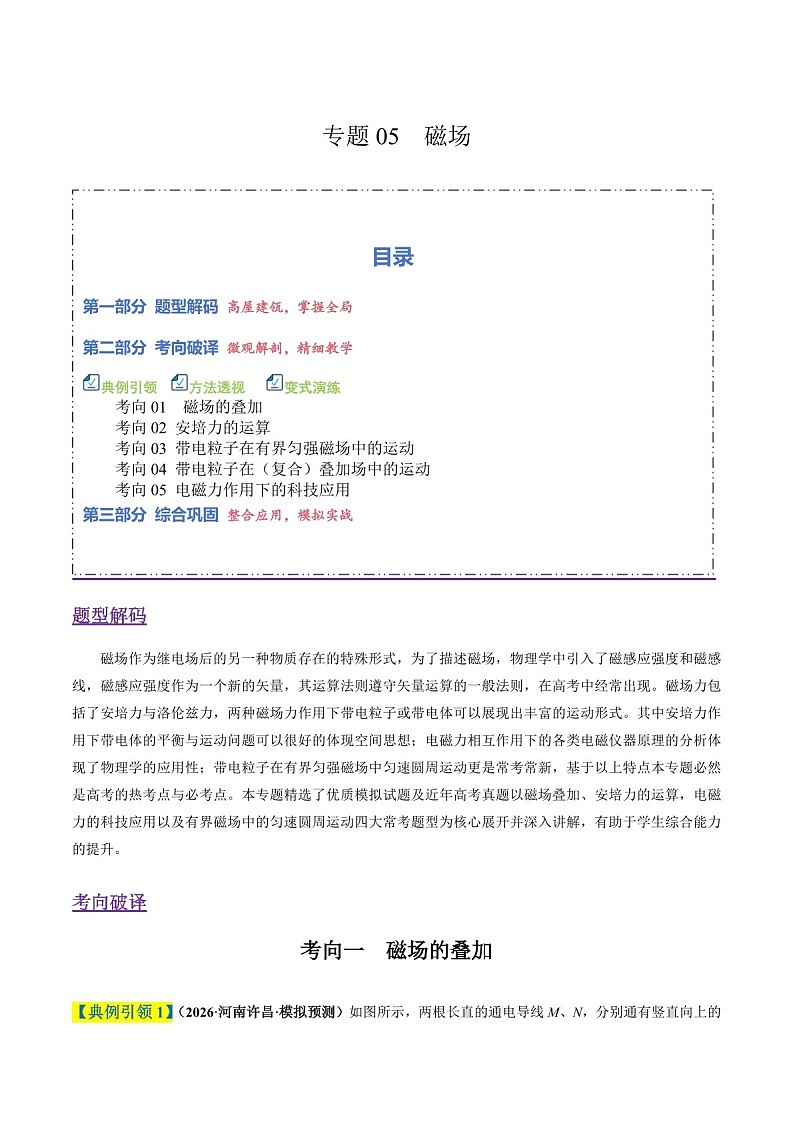 2026年高考物理二轮复习题型专练——磁场（含答案）第1页