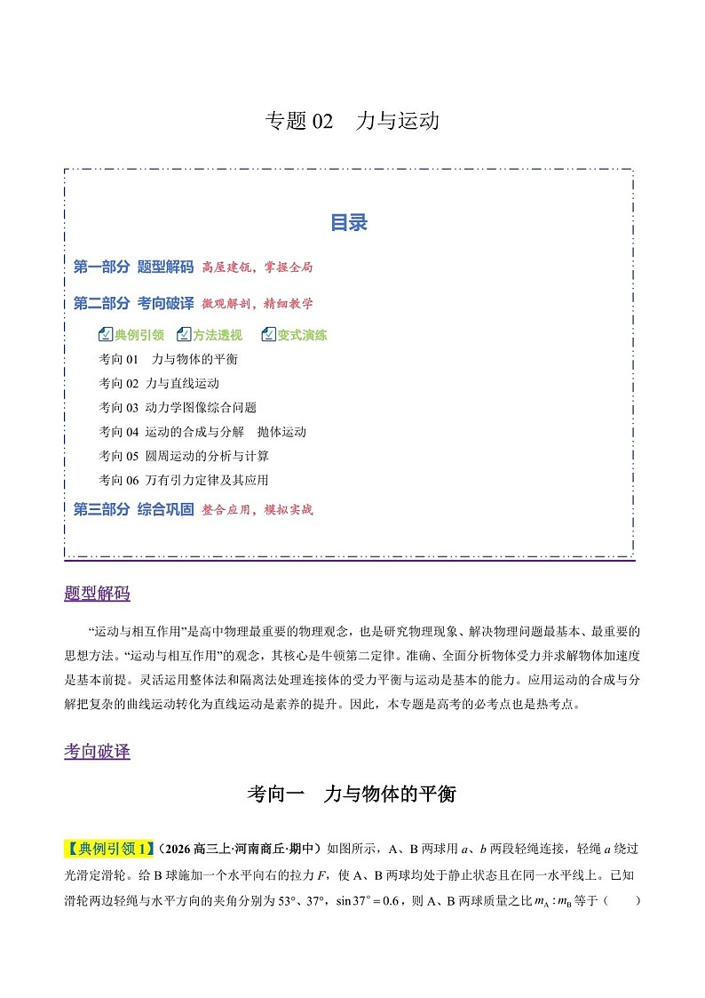 2026年高考物理二轮复习题型专练——力与运动（含答案）第1页