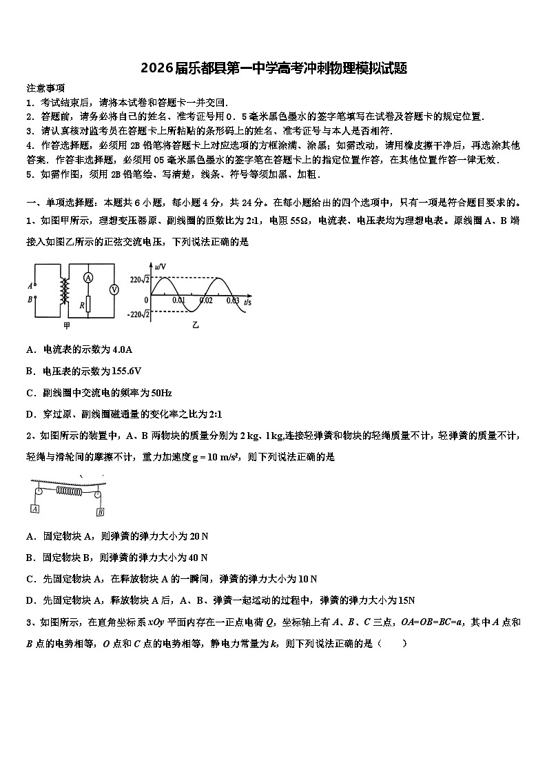 2026届乐都县第一中学高考冲刺物理模拟试题含解析第1页
